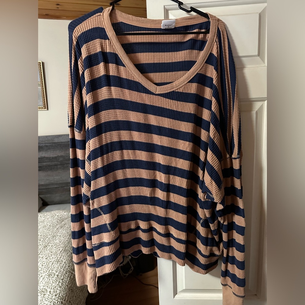 OFFLINE by Aerie Navy and Tan Striped Top